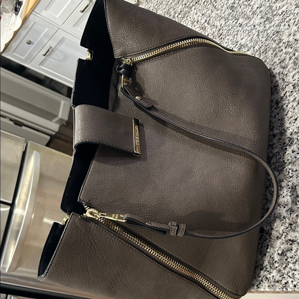 Steve Madden Brown Tote Bag with Gold Accents